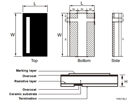 Mechanical Drawing - YAGEO PS Series Low TCR Current Sensor Resistors